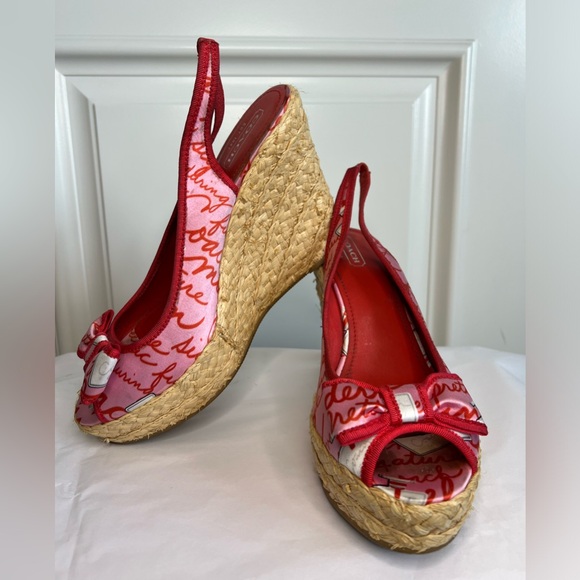 Coach, 10, Red and Pink wedge sandals. - Picture 2 of 7